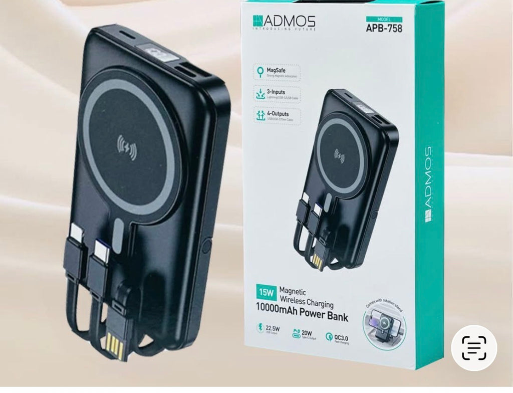 Admos Magnetic Wireless Charging 10000mAh Power bank APB-758 – Black
