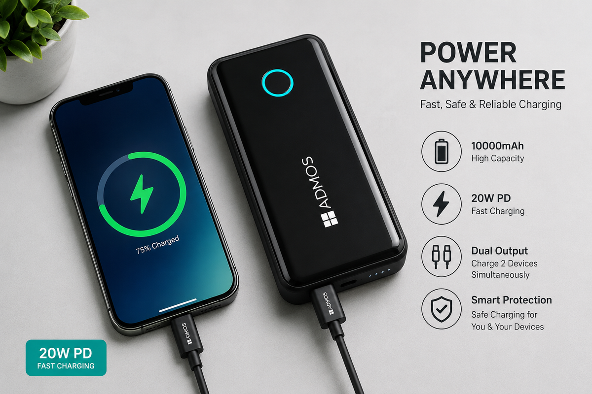 ADMOS RETRACTABLE PD CABLE POWER BANK 20W MAX FAST CHARGING AM 502