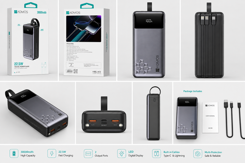 ADMOS AM-503   30,000mAh high-capacity travel power bank