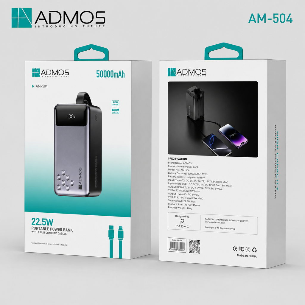 ADMOS AM-504   50,000mAh high-capacity travel power bank