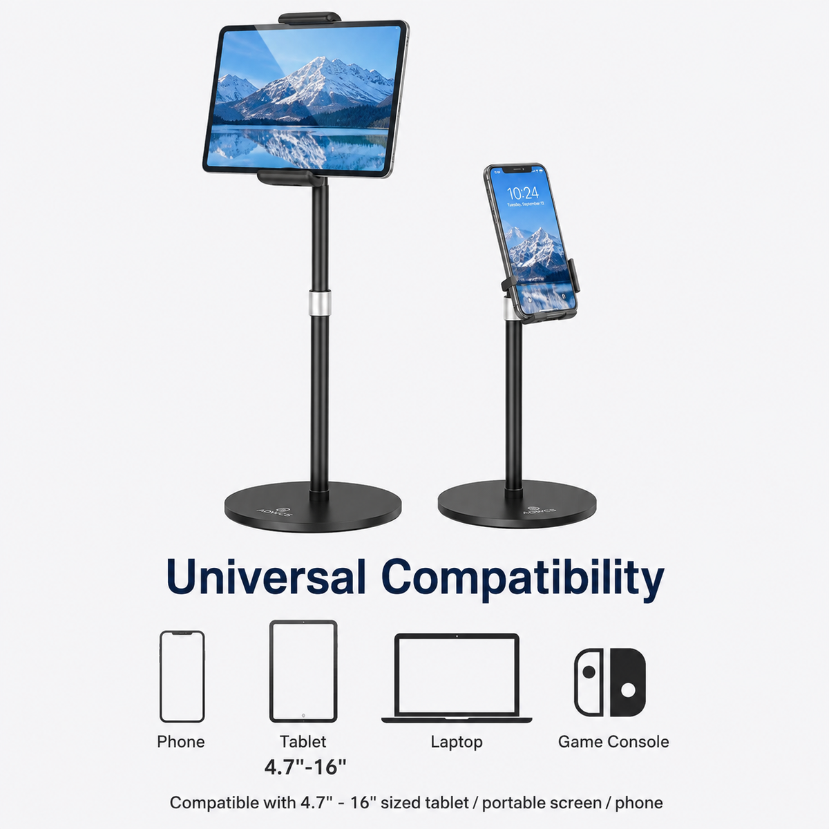 ADMOS 2 IN 1 Live Selfie Tablet Holder, Height Adjustable, 360 Degree Rotating Tab Stand